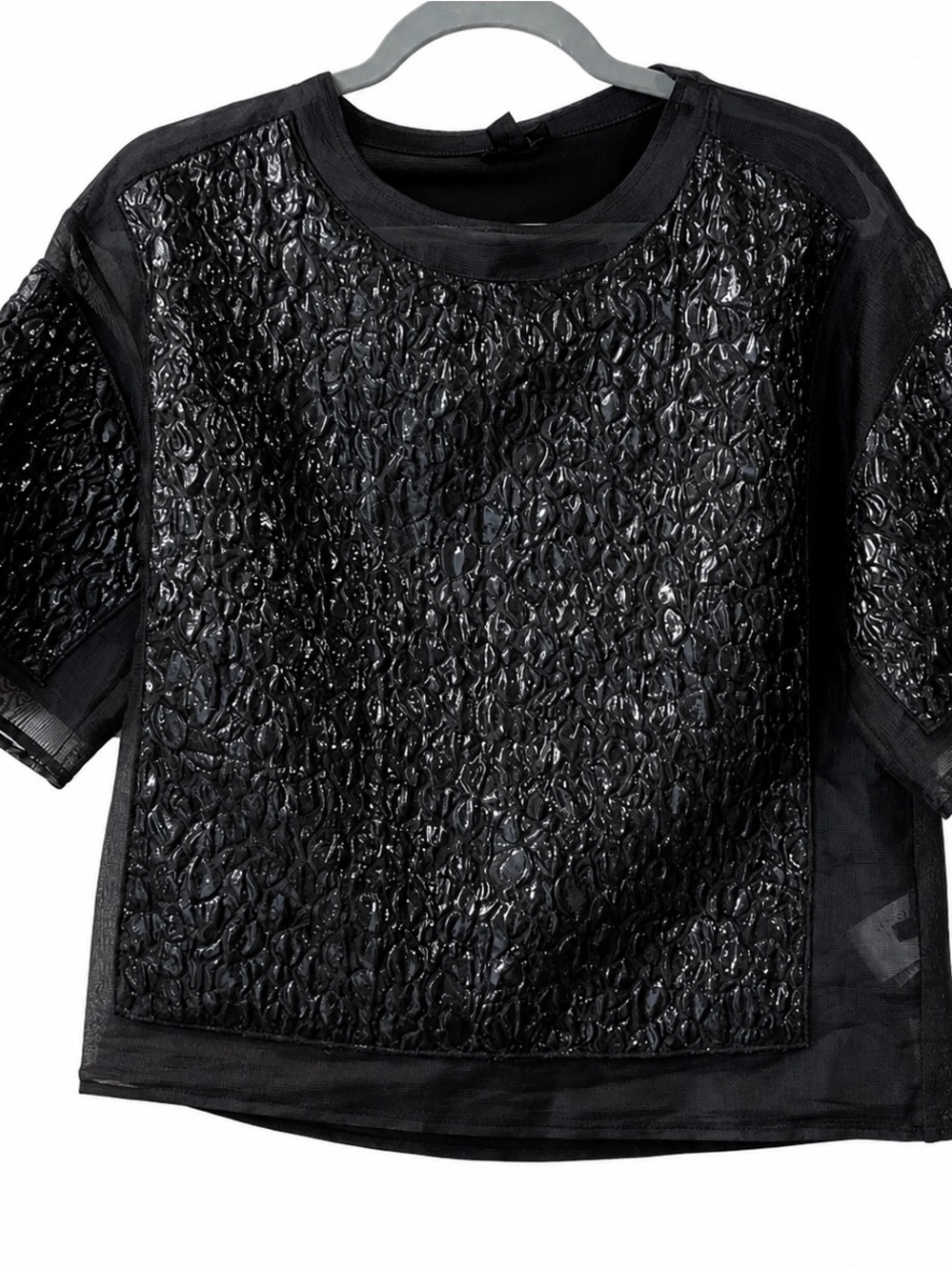 Giambattista Valli Paris Black Textured Sheer Panel Designer Top Made in Italy